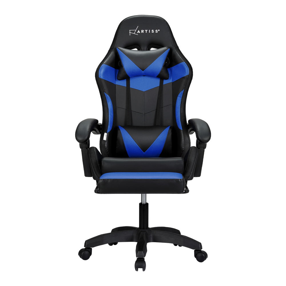 Artiss 6 Point Blue Massage Gaming Office Chair 7 LED Footrest