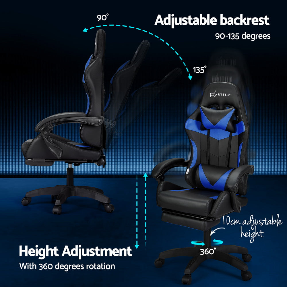 Artiss 6 Point Blue Massage Gaming Office Chair 7 LED Footrest