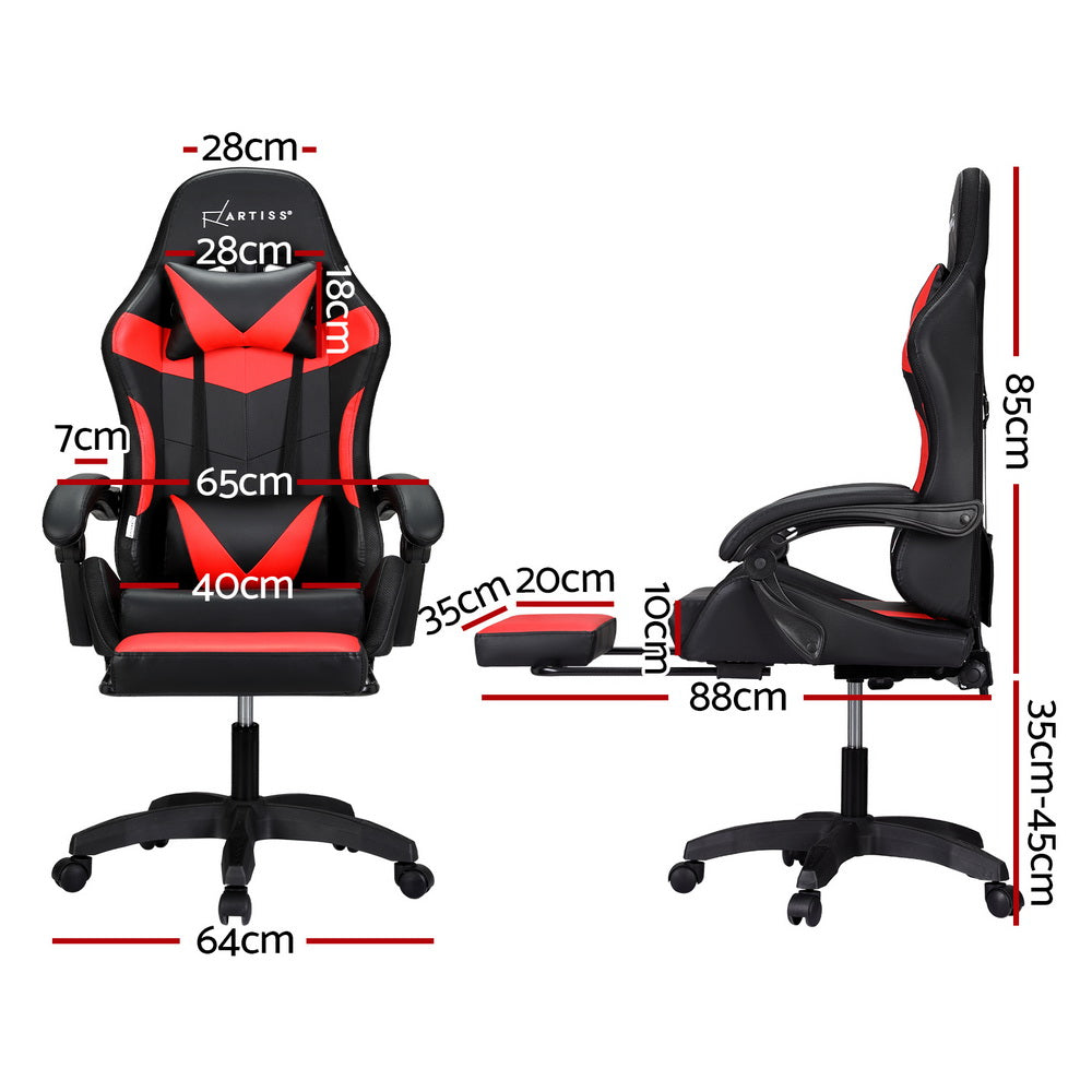 Artiss 6 Point Red Massage Gaming Office Chair 7 LED Footrest