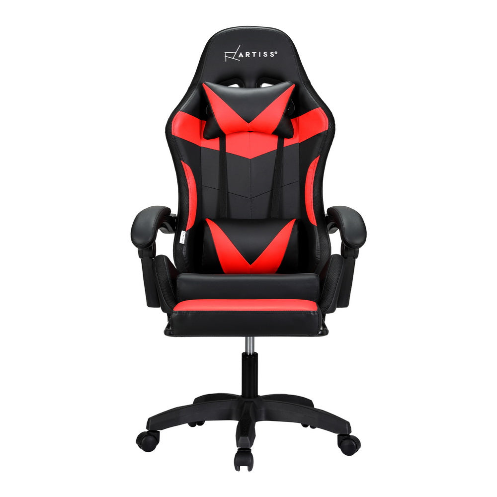 Artiss 6 Point Red Massage Gaming Office Chair 7 LED Footrest