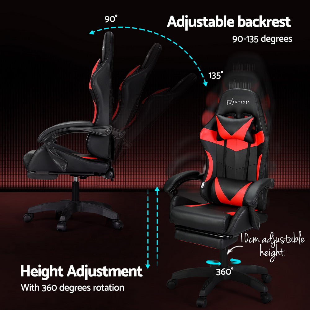 Artiss 6 Point Red Massage Gaming Office Chair 7 LED Footrest