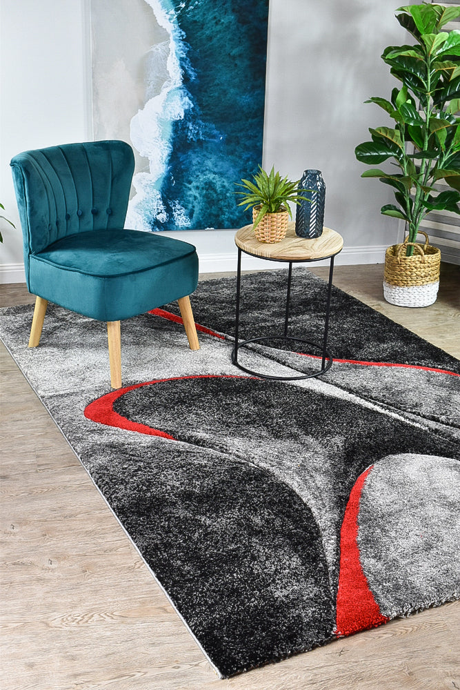 Dahlia Stone Grey Red Rug