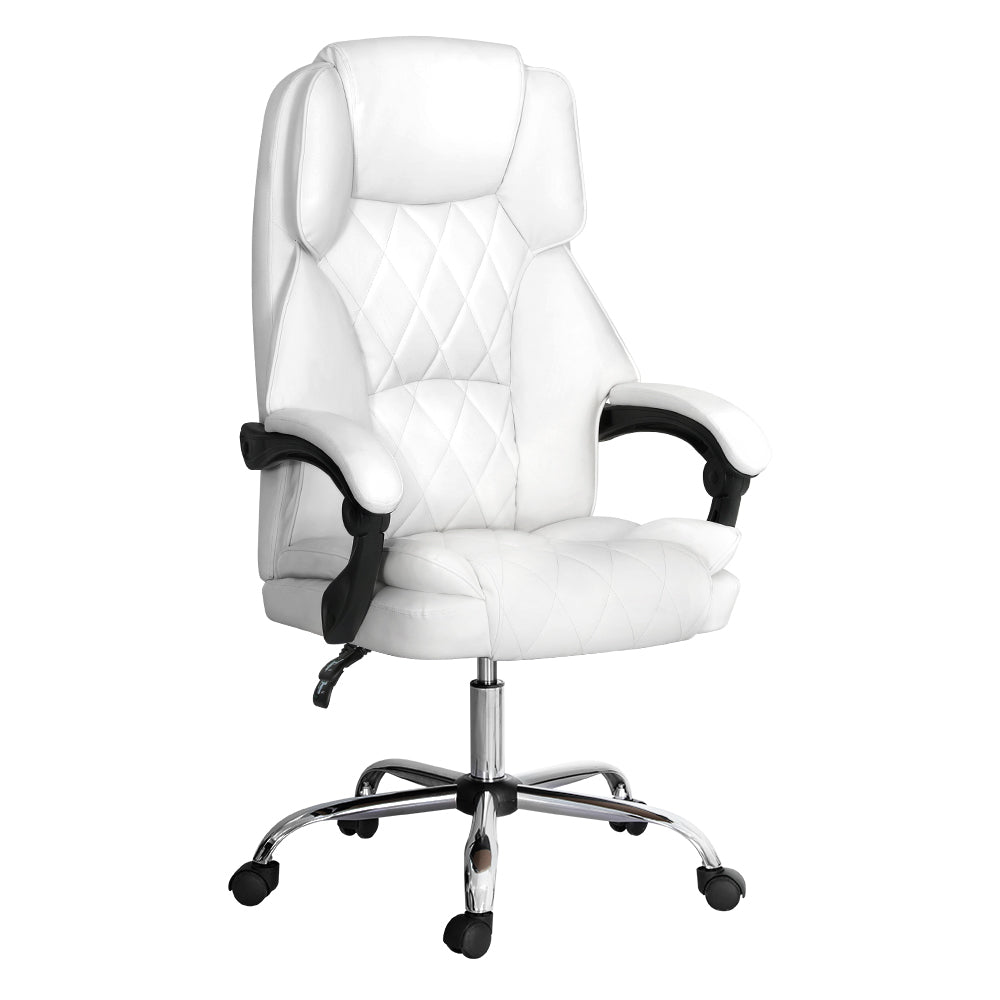 Artiss White Executive Leather Recliner Office Chair 