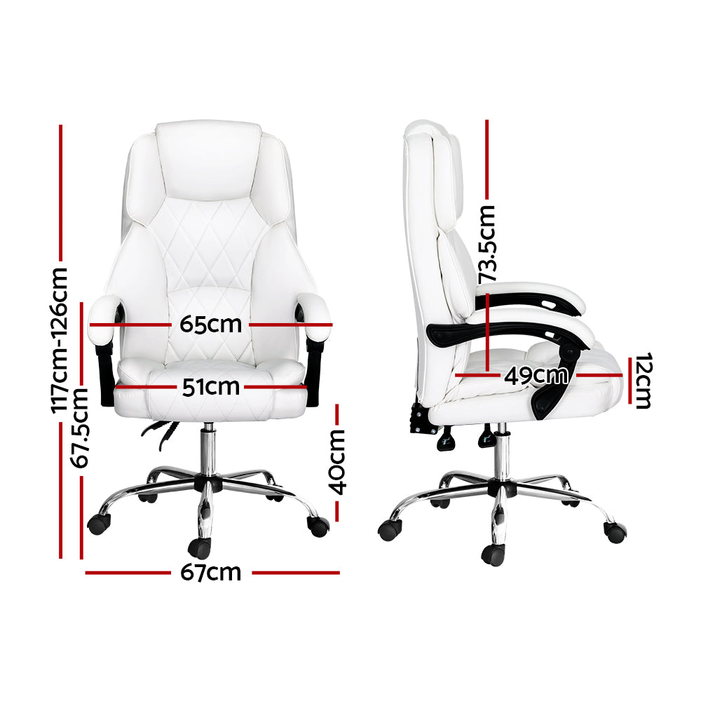 Artiss White Executive Leather Recliner Office Chair 