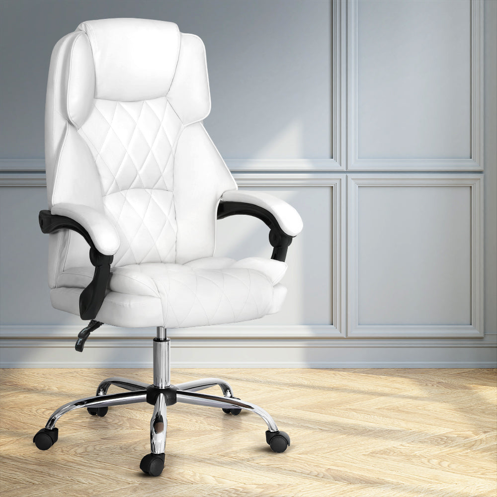 Artiss White Executive Leather Recliner Office Chair 