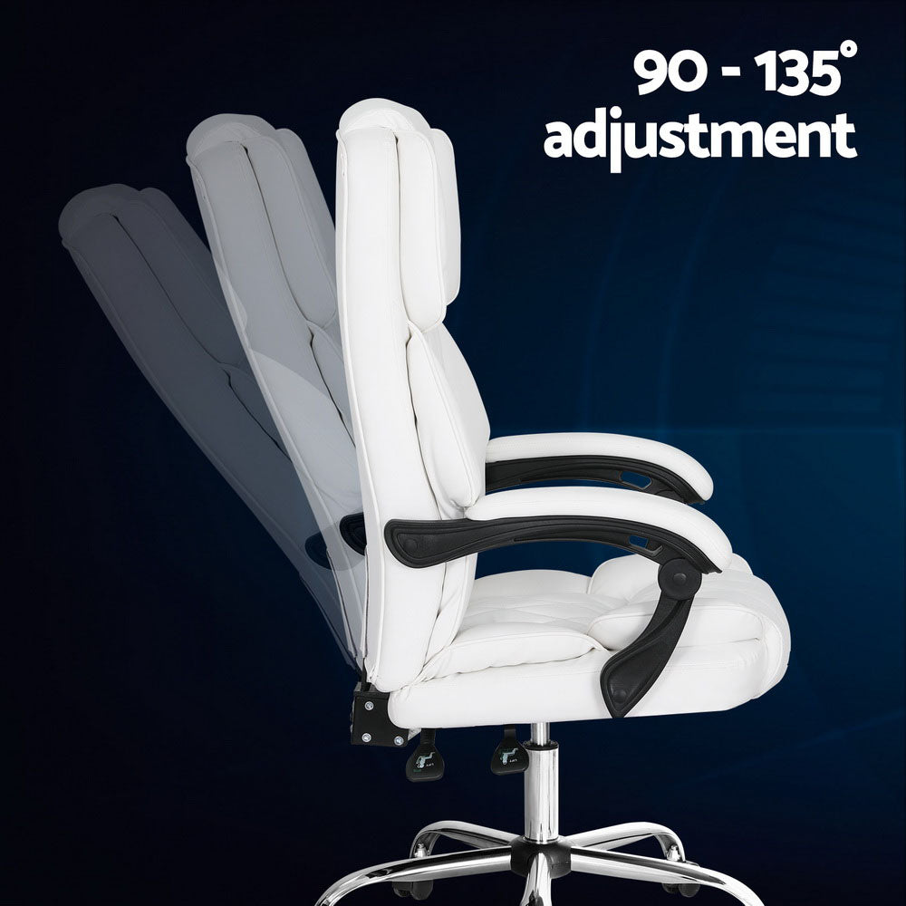 Artiss White Executive Leather Recliner Office Chair 