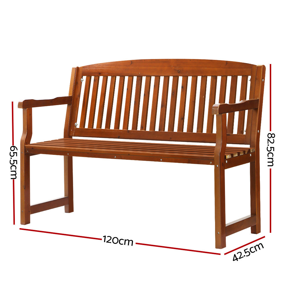 Outdoor Garden Bench Wooden 2 Seater Lounge Chair Patio Furniture Brown