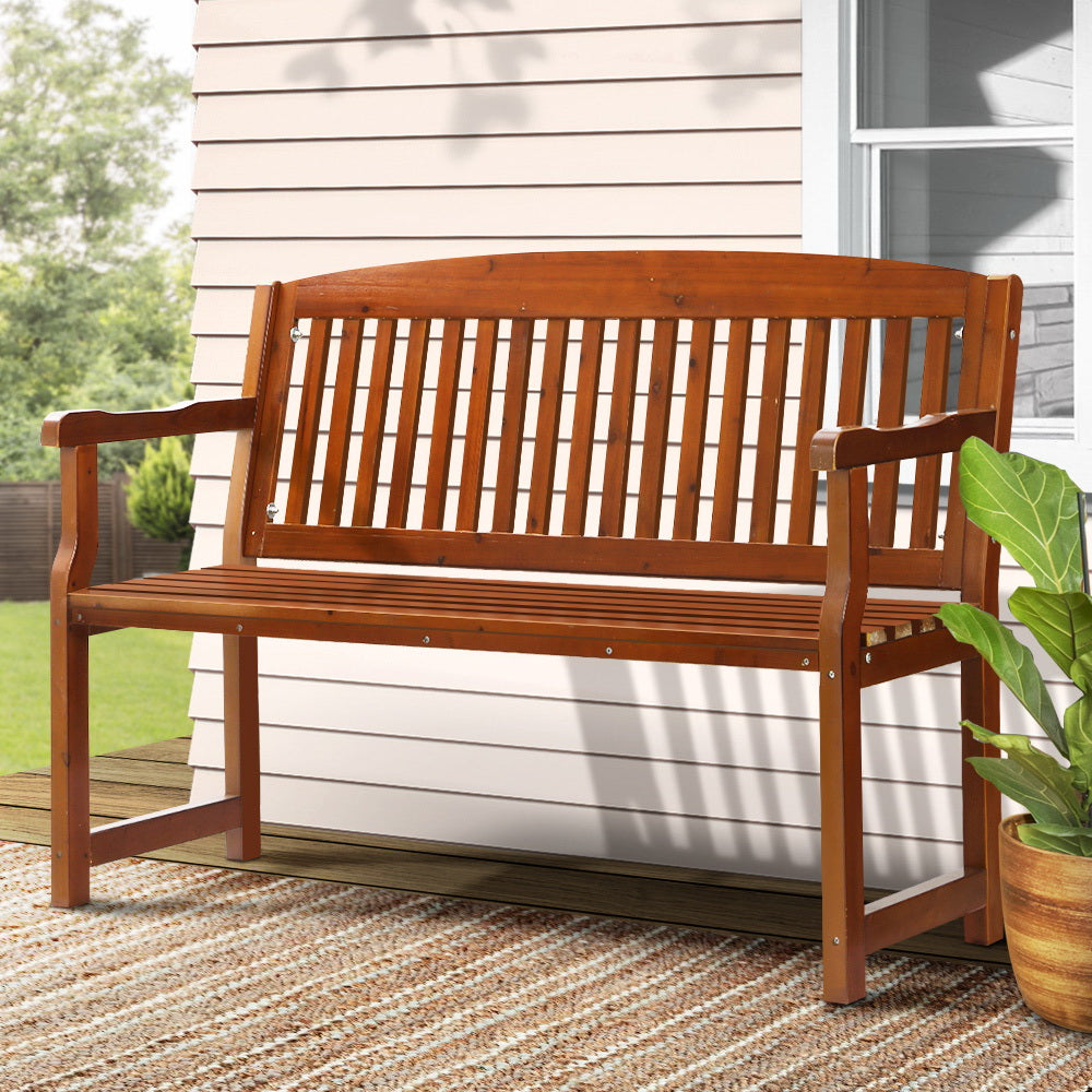 Outdoor Garden Bench Wooden 2 Seater Lounge Chair Patio Furniture Brown