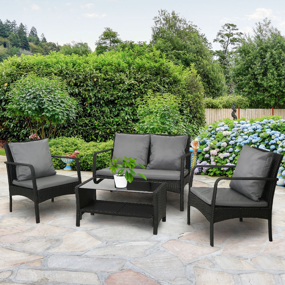 4 Seater Furaha Outdoor Wicker Lounge Sofa Furniture Set