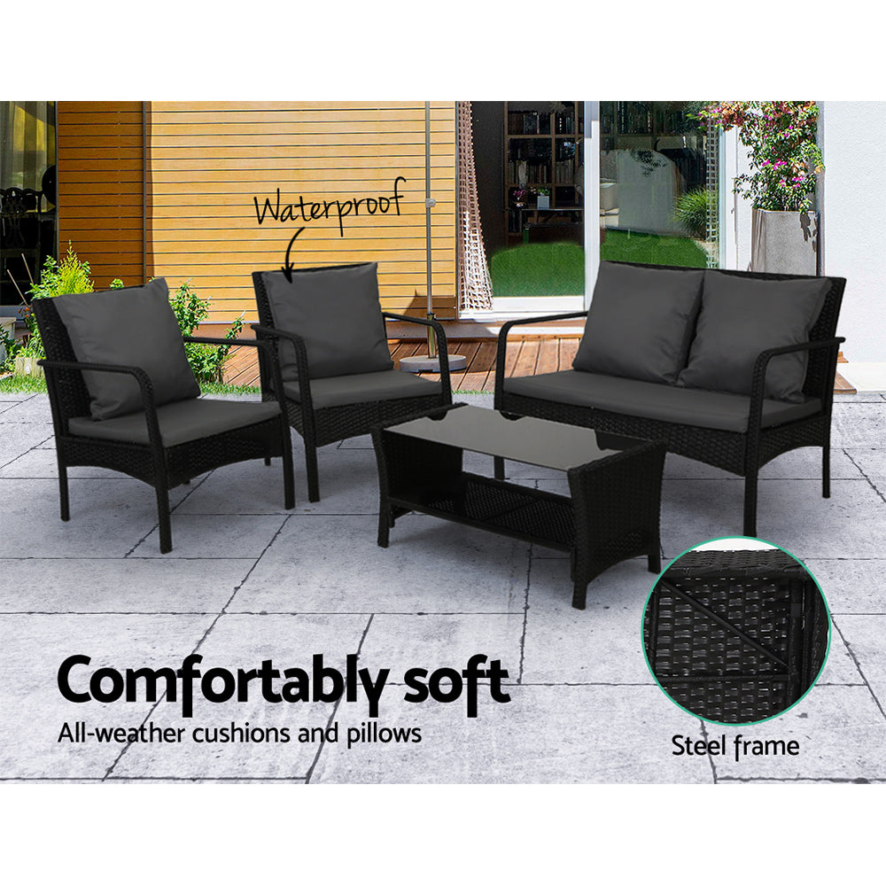 4 Seater Furaha Outdoor Wicker Lounge Sofa Furniture Set