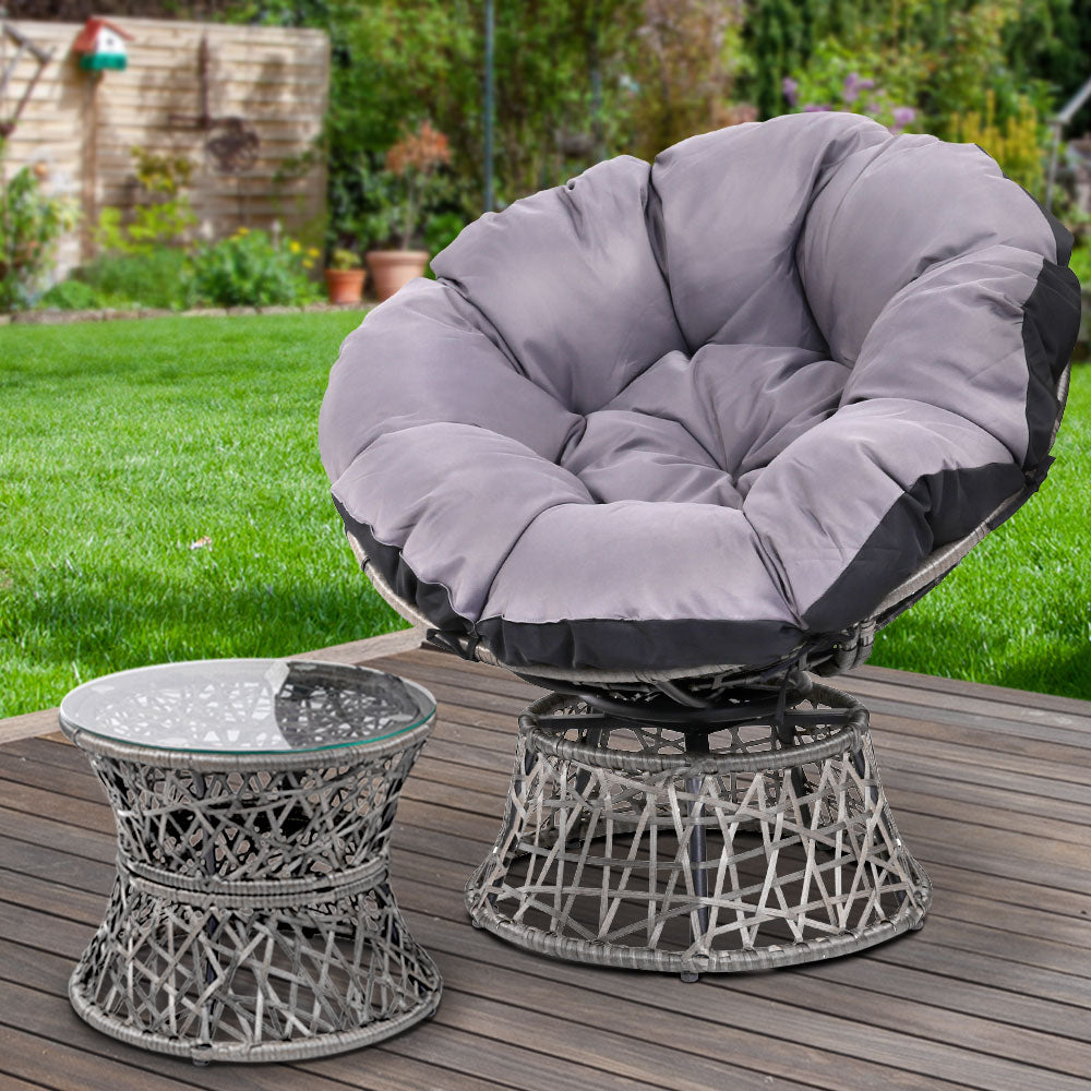 Papasan Chair and Side Table - Grey