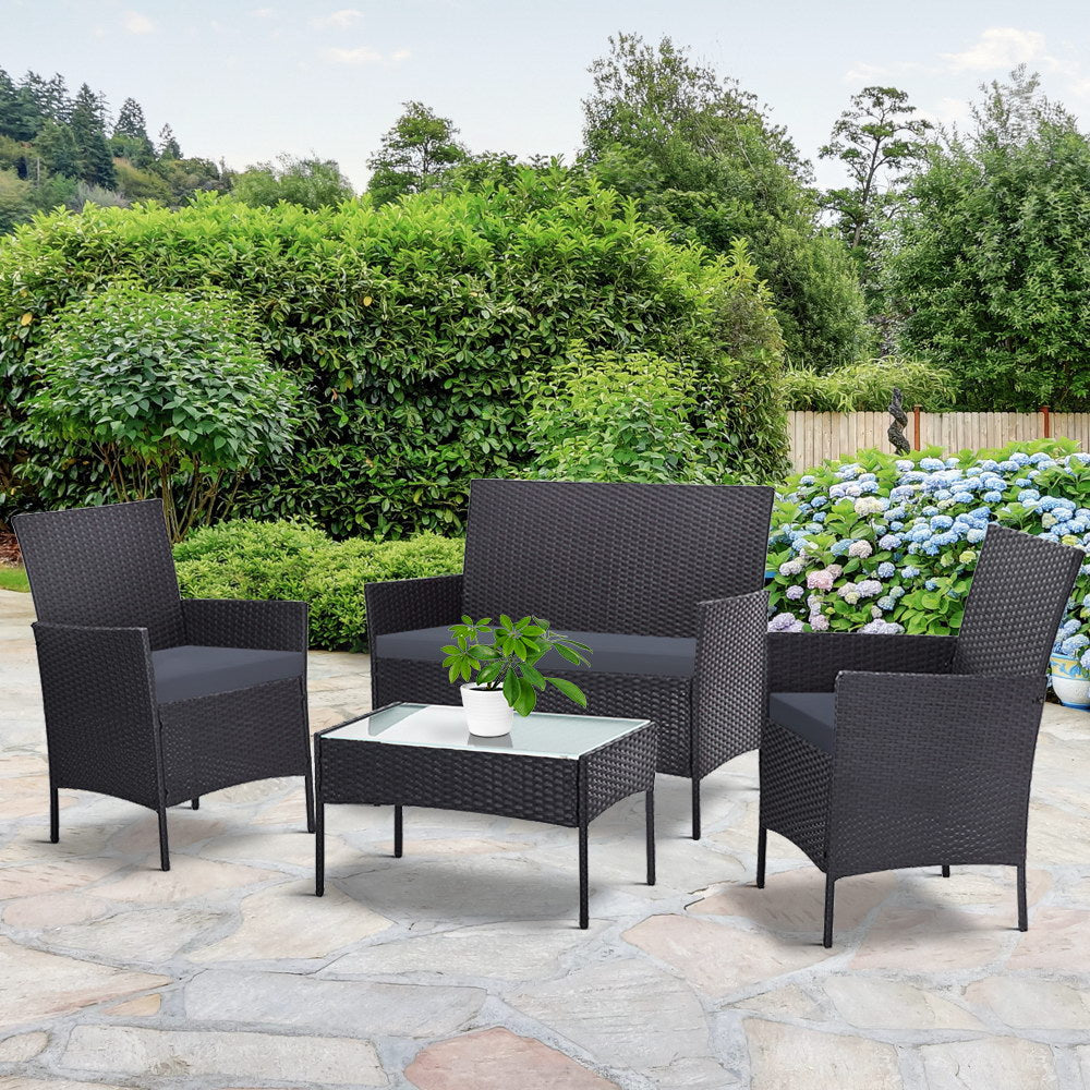 4pc Helios Outdoor Grey Wicker Lounge Sofa Furniture Set