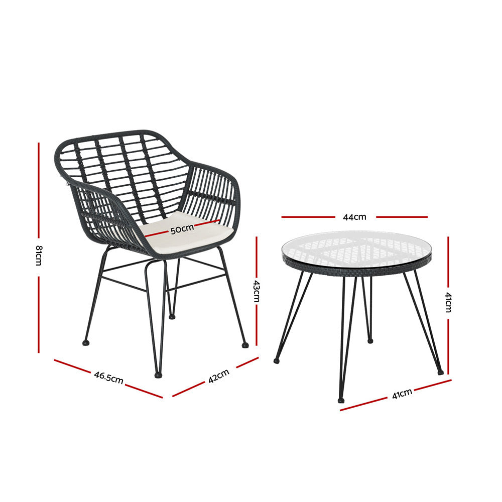 3pc Outdoor Grey Furniture Lounge Setting 