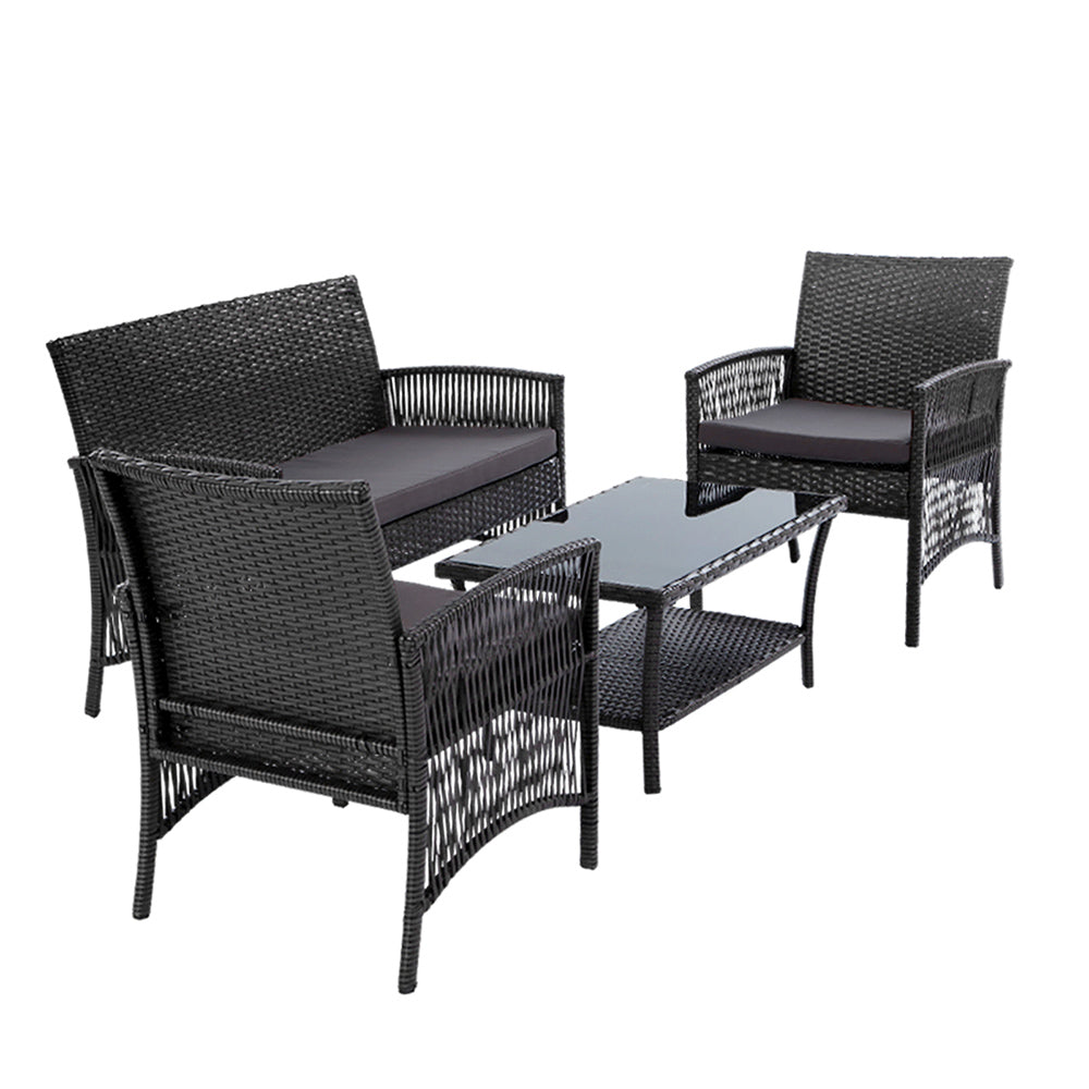 4pc Outdoor Grey Wicker Lounge Sofa Furniture Set with Storage Cover 