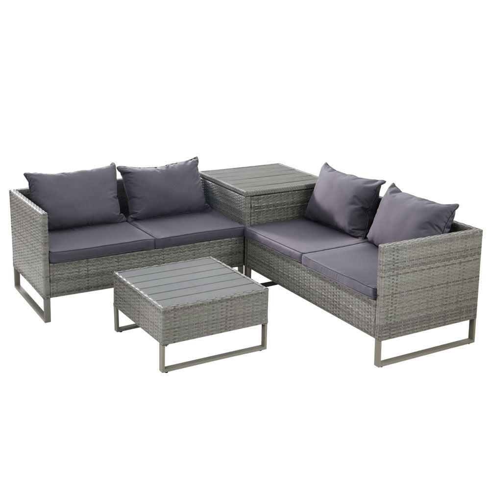 4 Seater Sunkeeper Outdoor Grey Wicker Lounge Sofa Furniture Set 