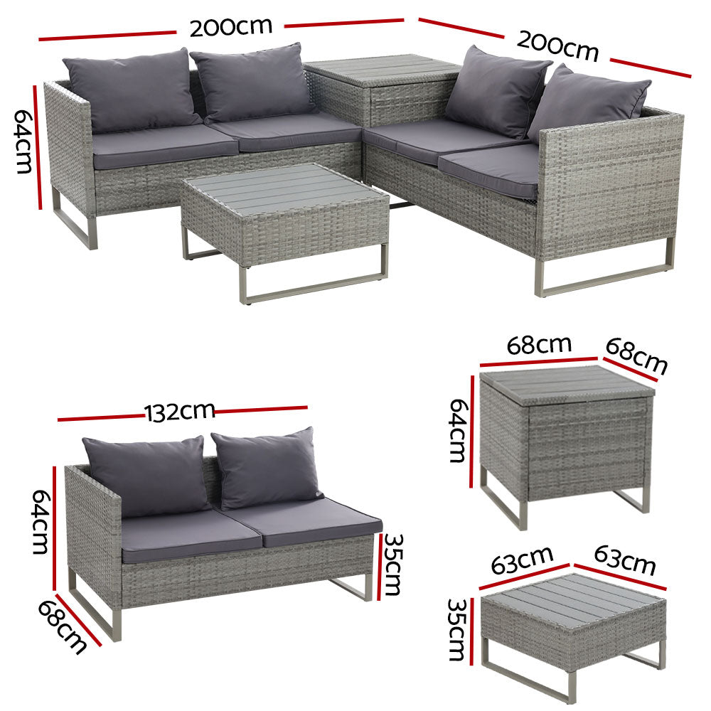 4 Seater Sunkeeper Outdoor Grey Wicker Lounge Sofa Furniture Set 