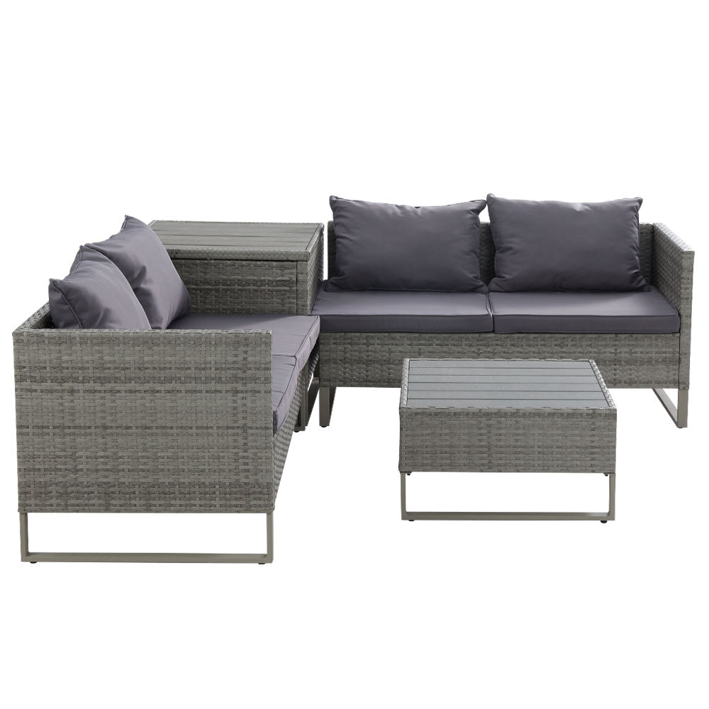 4 Seater Sunkeeper Outdoor Grey Wicker Lounge Sofa Furniture Set 