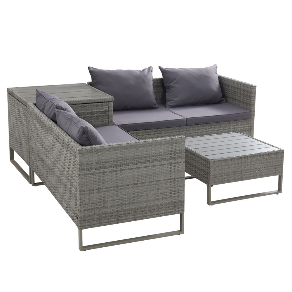 4 Seater Sunkeeper Outdoor Grey Wicker Lounge Sofa Furniture Set 