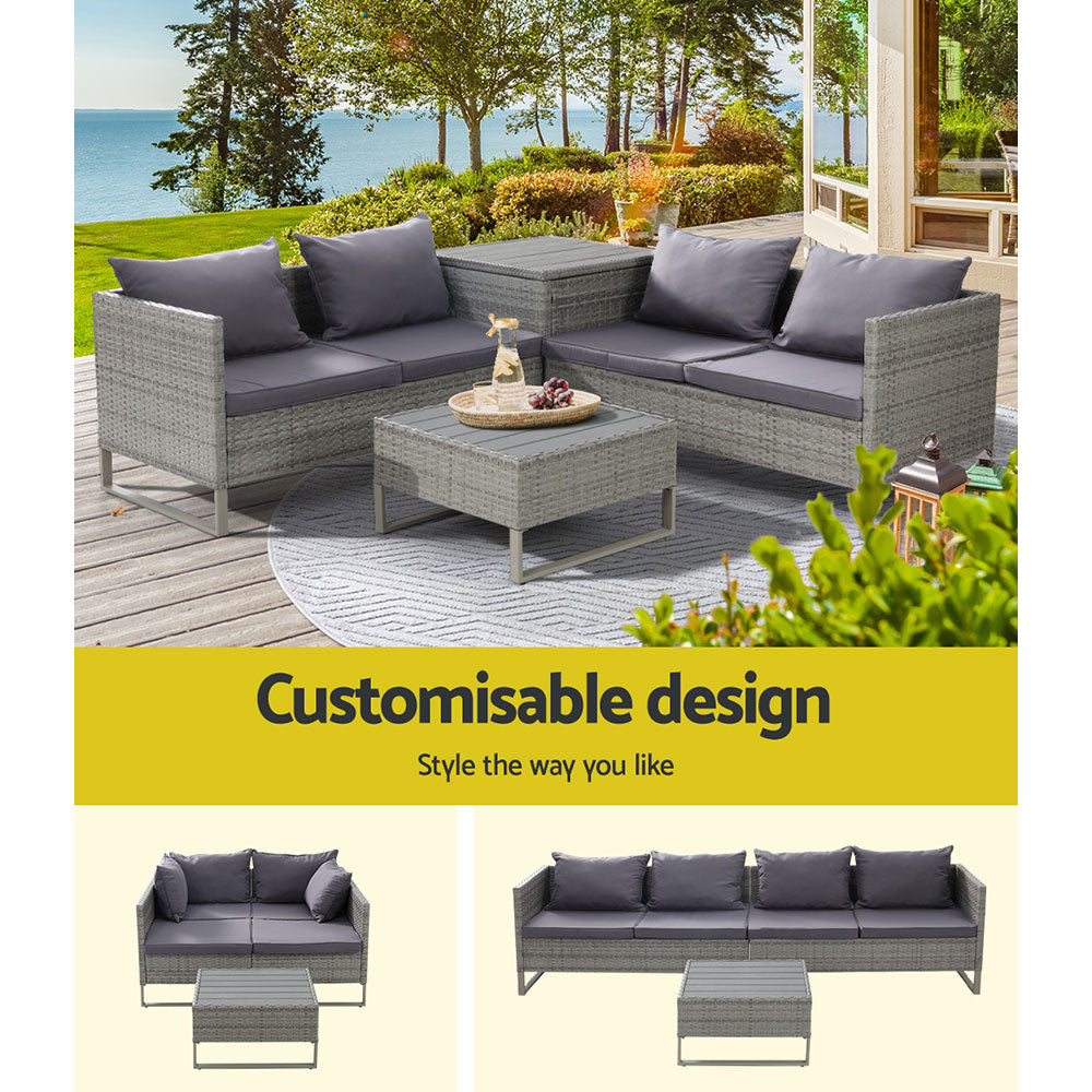 4 Seater Sunkeeper Outdoor Grey Wicker Lounge Sofa Furniture Set 