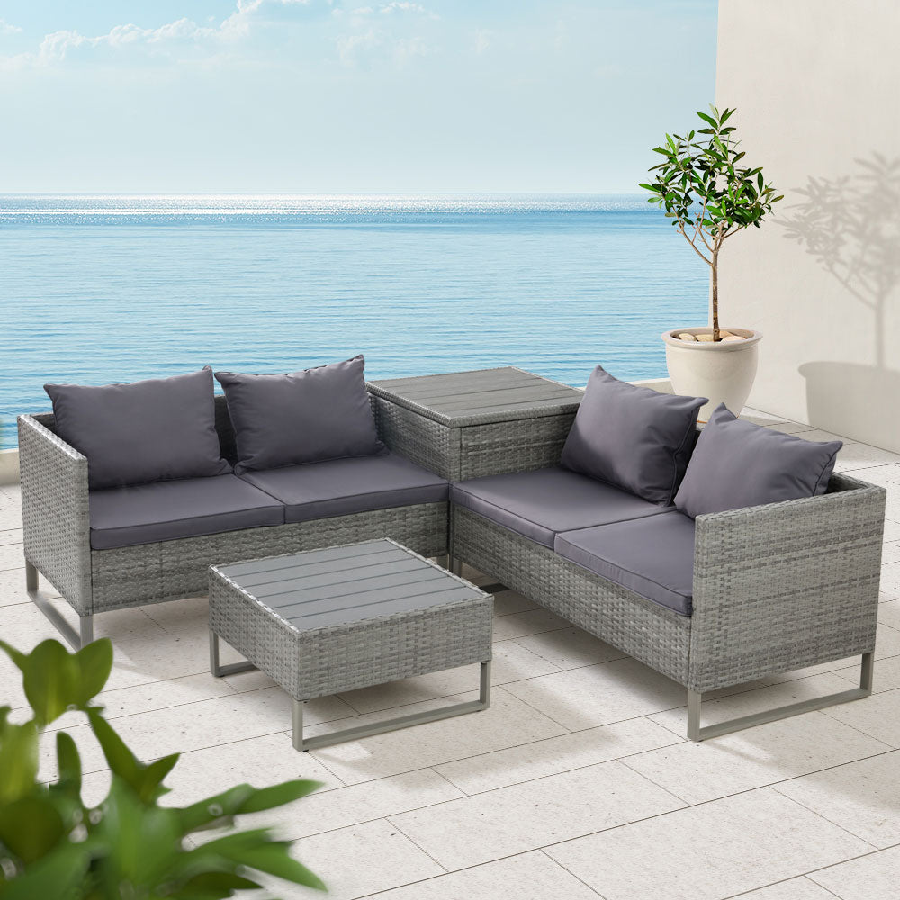 4 Seater Sunkeeper Outdoor Grey Wicker Lounge Sofa Furniture Set 