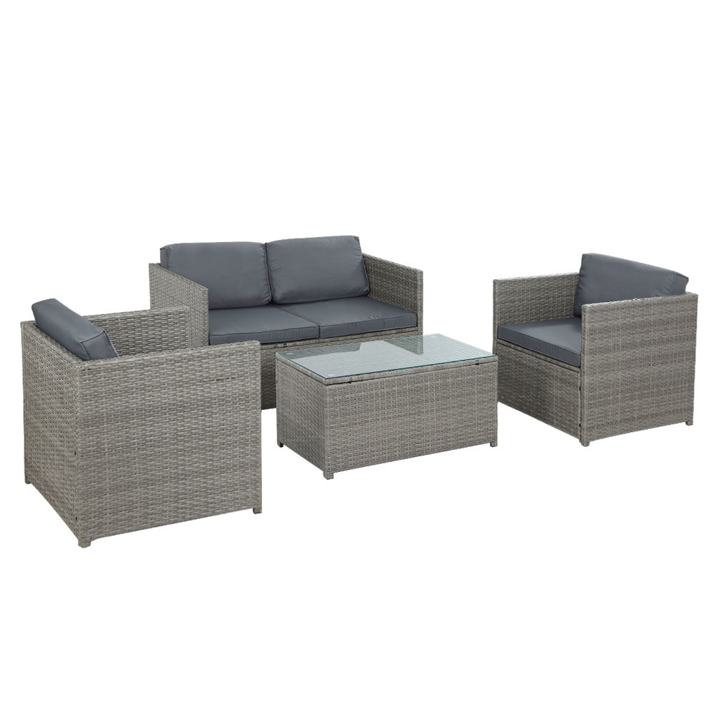 4 Seater Sunkeeper Outdoor Grey Wicker Lounge Sofa Furniture Set