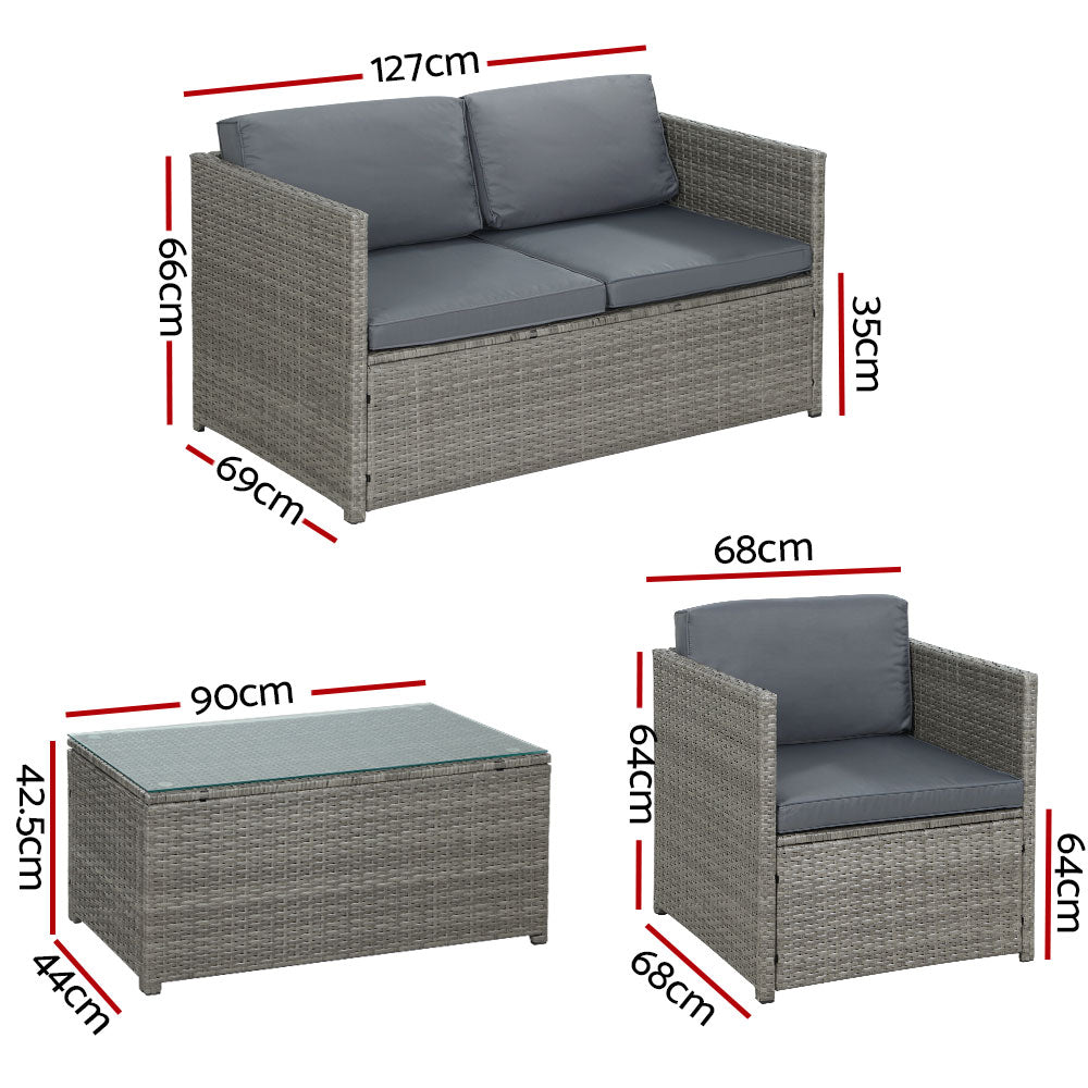 4 Seater Sunkeeper Outdoor Grey Wicker Lounge Sofa Furniture Set