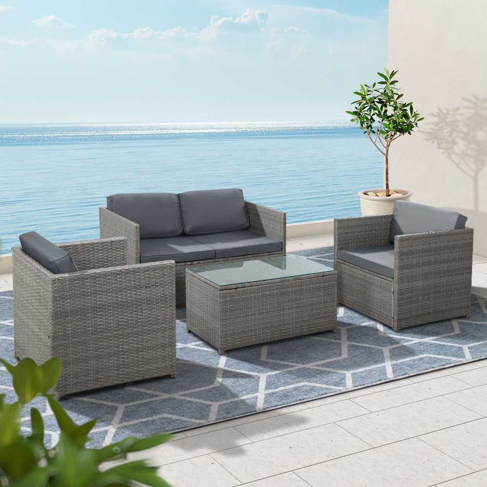 4 Seater Sunkeeper Outdoor Grey Wicker Lounge Sofa Furniture Set