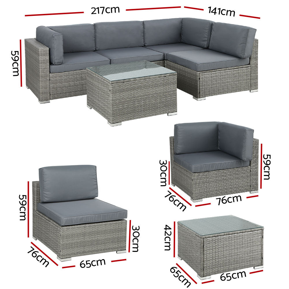 4 Seater Sunkeeper Outdoor Grey Wicker Lounge Sofa Furniture Set