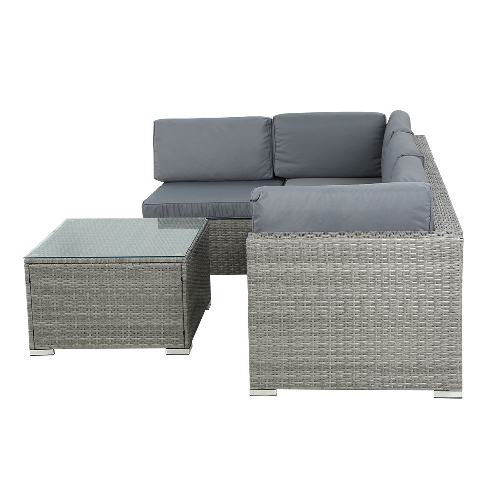 4 Seater Sunkeeper Outdoor Grey Wicker Lounge Sofa Furniture Set