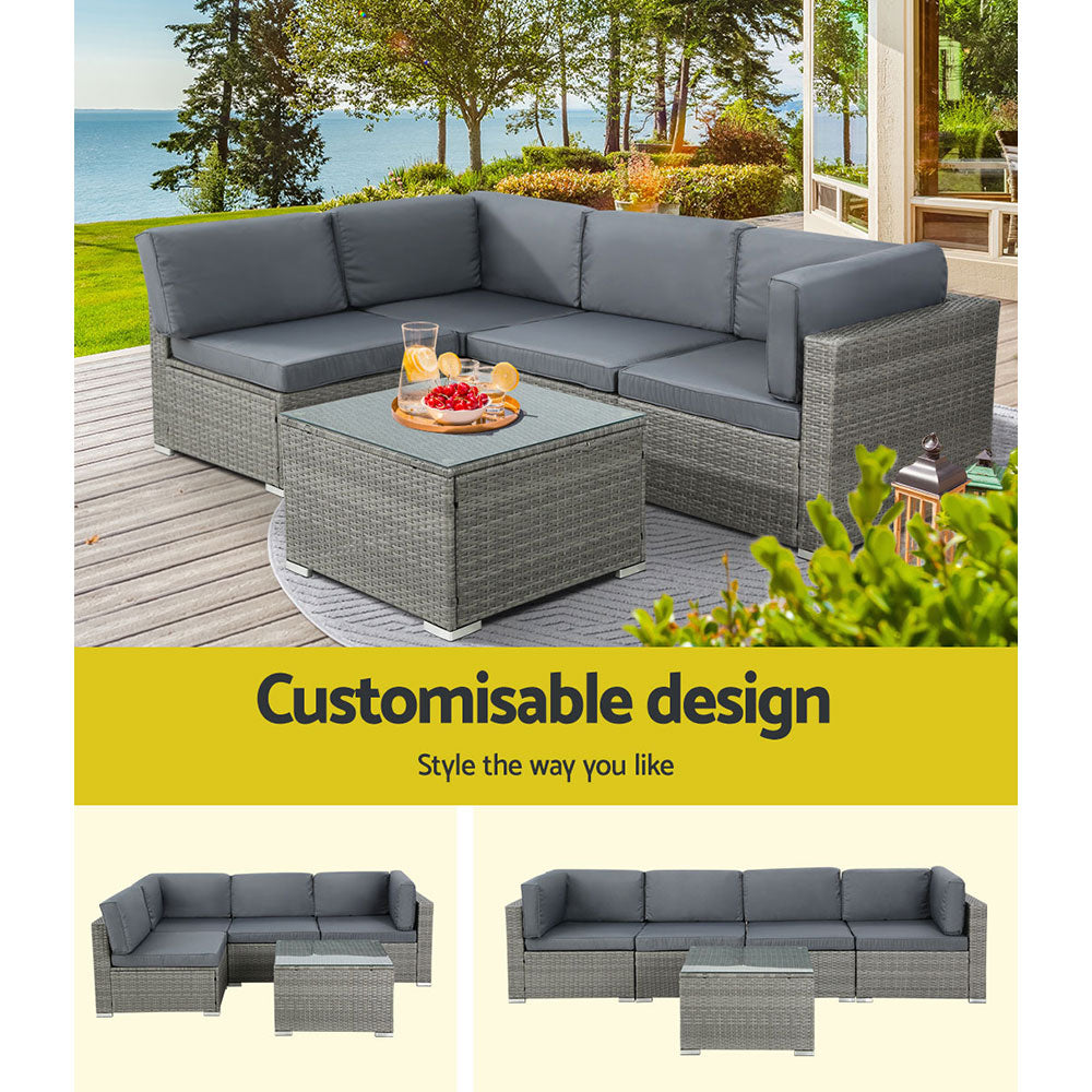 4 Seater Sunkeeper Outdoor Grey Wicker Lounge Sofa Furniture Set