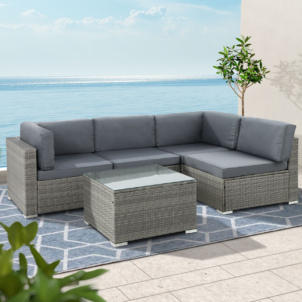 4 Seater Sunkeeper Outdoor Grey Wicker Lounge Sofa Furniture Set