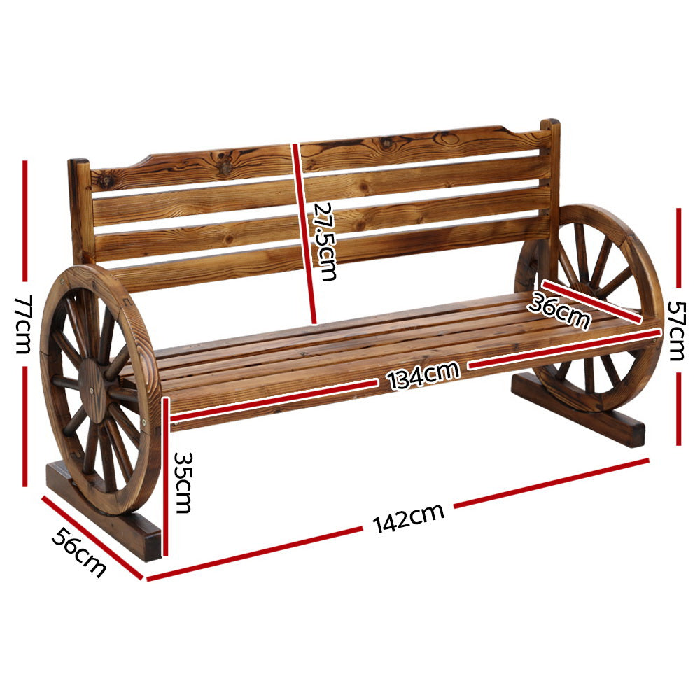 3 Seat Outdoor Garden Bench Wooden Wagon Chair 