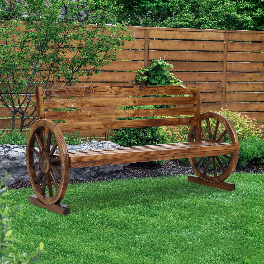 3 Seat Outdoor Garden Bench Wooden Wagon Chair 