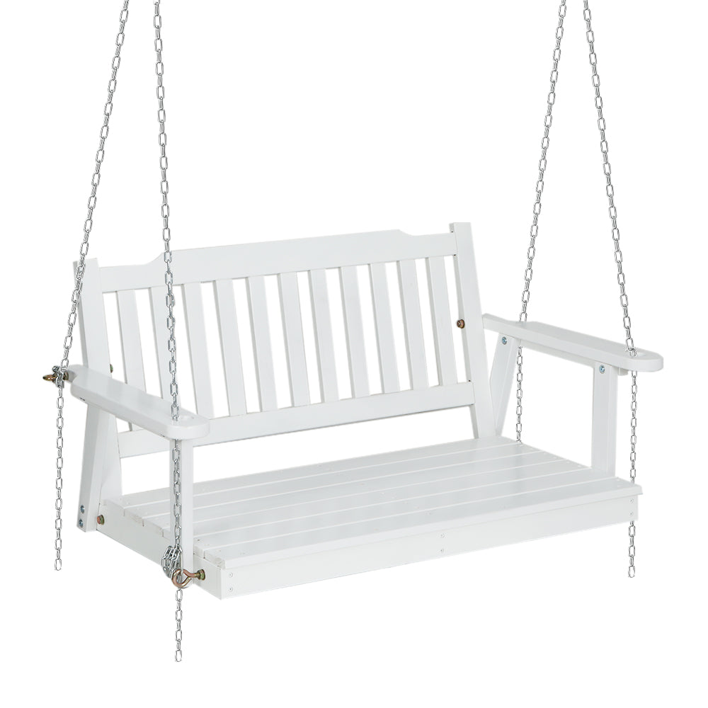 2 Seater White Porch Swing Chair with Chain Wooden Garden Bench