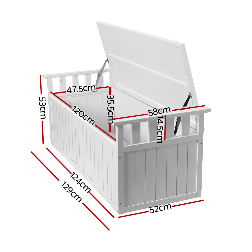 Outdoor Storage Bench Box 129cm Wooden Garden Toy Chest Sheds Patio Furniture White