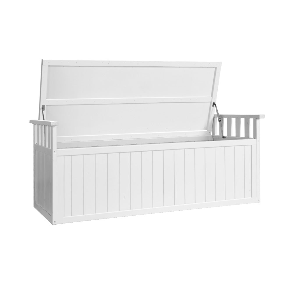 Outdoor Storage Bench Box 129cm Wooden Garden Toy Chest Sheds Patio Furniture White