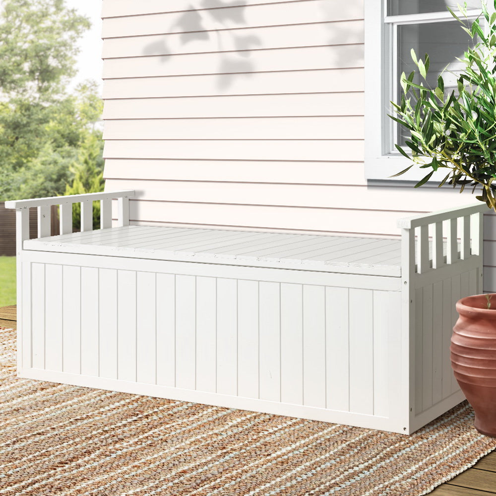 Outdoor Storage Bench Box 129cm Wooden Garden Toy Chest Sheds Patio Furniture White