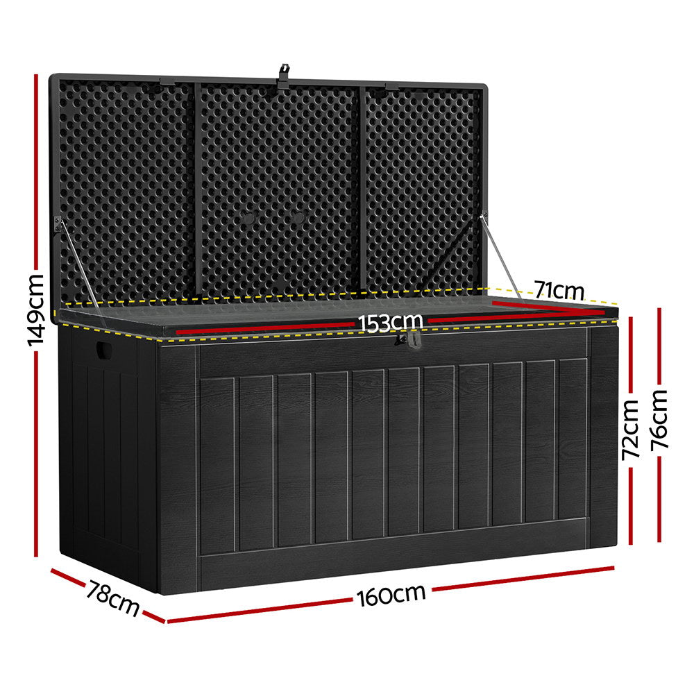 830L Outdoor All Black Storage Box Lockable Garden Bench 