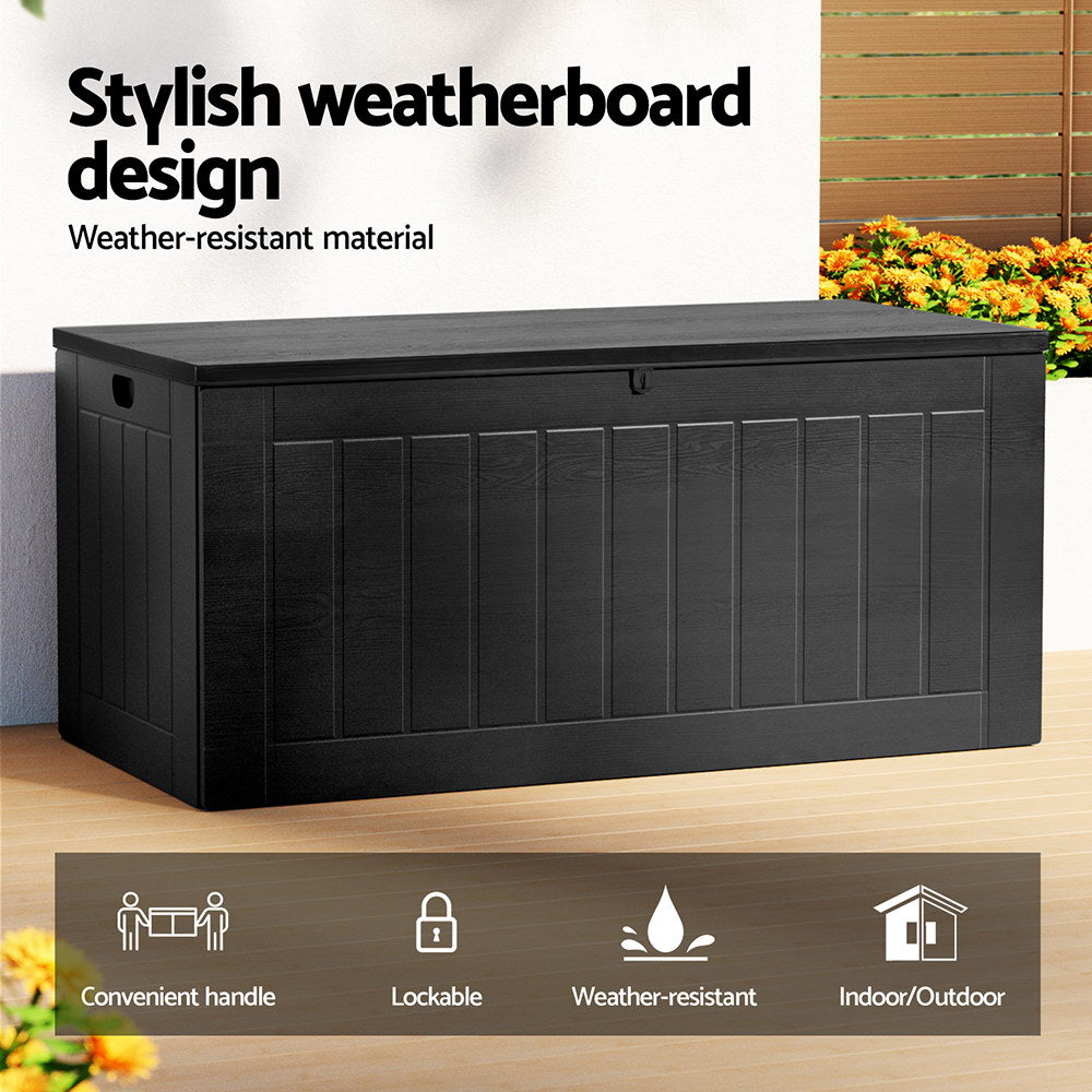 830L Outdoor All Black Storage Box Lockable Garden Bench 