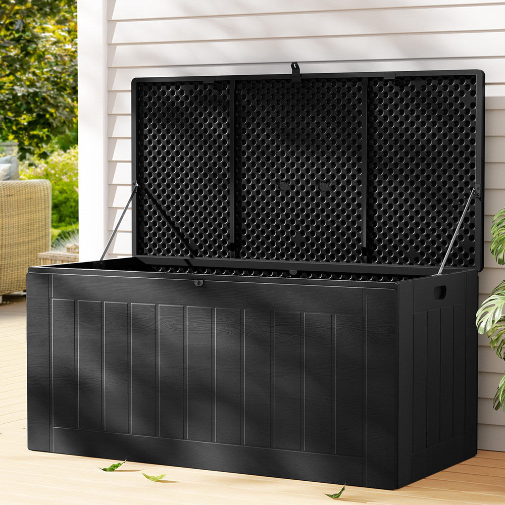 830L Outdoor All Black Storage Box Lockable Garden Bench 