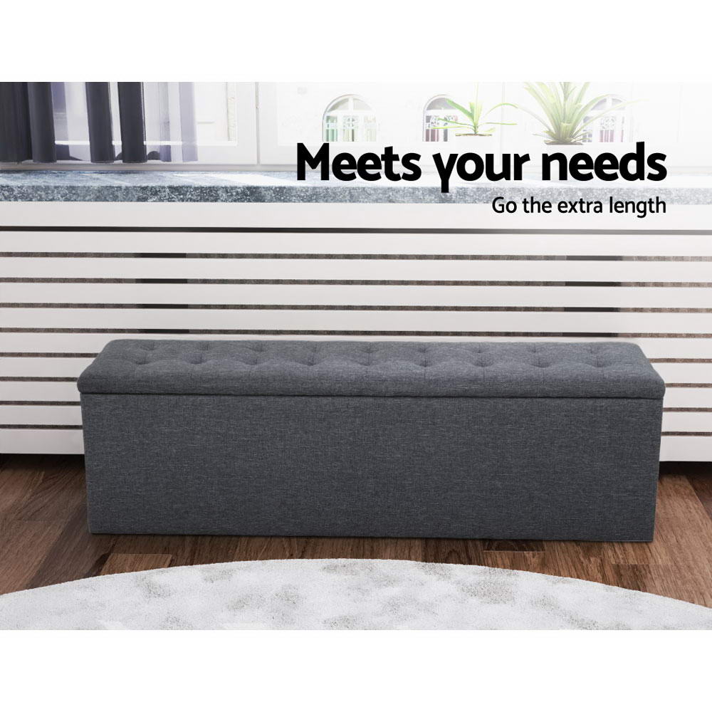 Storage Ottoman Blanket Box 140cm Linen Dark Grey