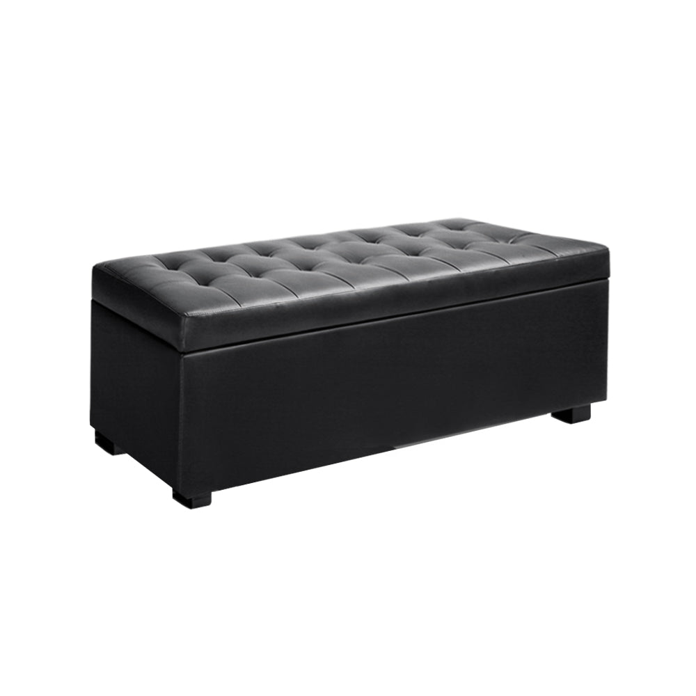 Artiss Storage Ottoman Blanket Box 97cm Leather Black