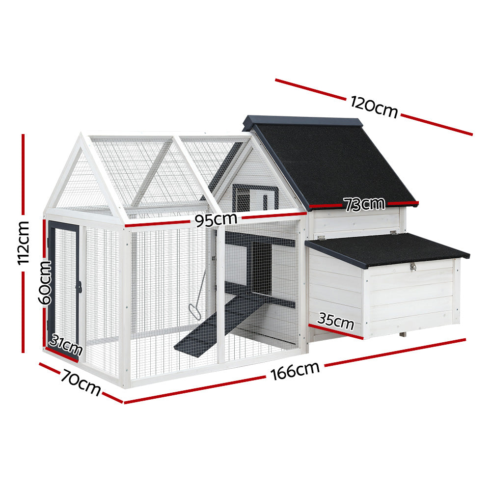 Chicken Coop Rabbit Hutch Guinea Pig Cage size 166x120x112cm Wooden Outdoor Cage House