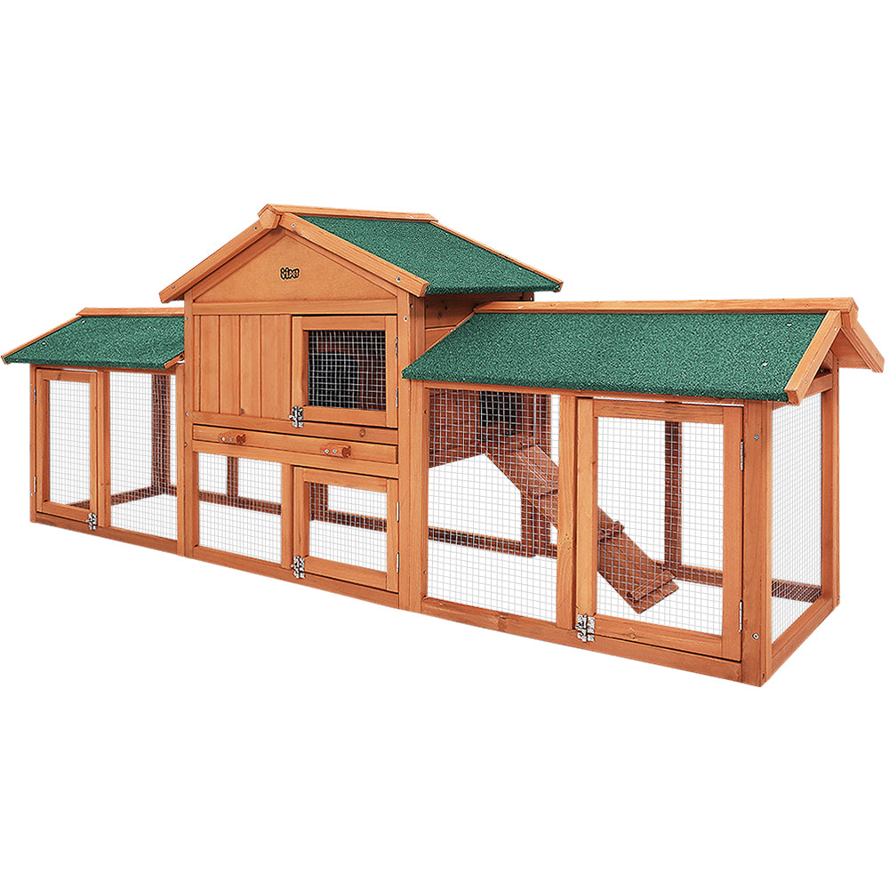 Chicken Coop Rabbit Hutch Guinea Pig Cage size 220x44x84cm Wooden Outdoor Cage House