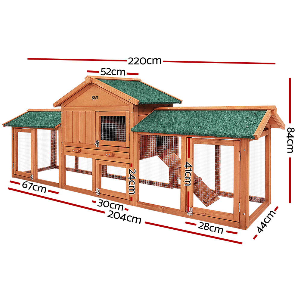 Chicken Coop Rabbit Hutch Guinea Pig Cage size 220x44x84cm Wooden Outdoor Cage House