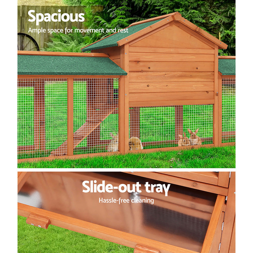 Chicken Coop Rabbit Hutch Guinea Pig Cage size 220x44x84cm Wooden Outdoor Cage House