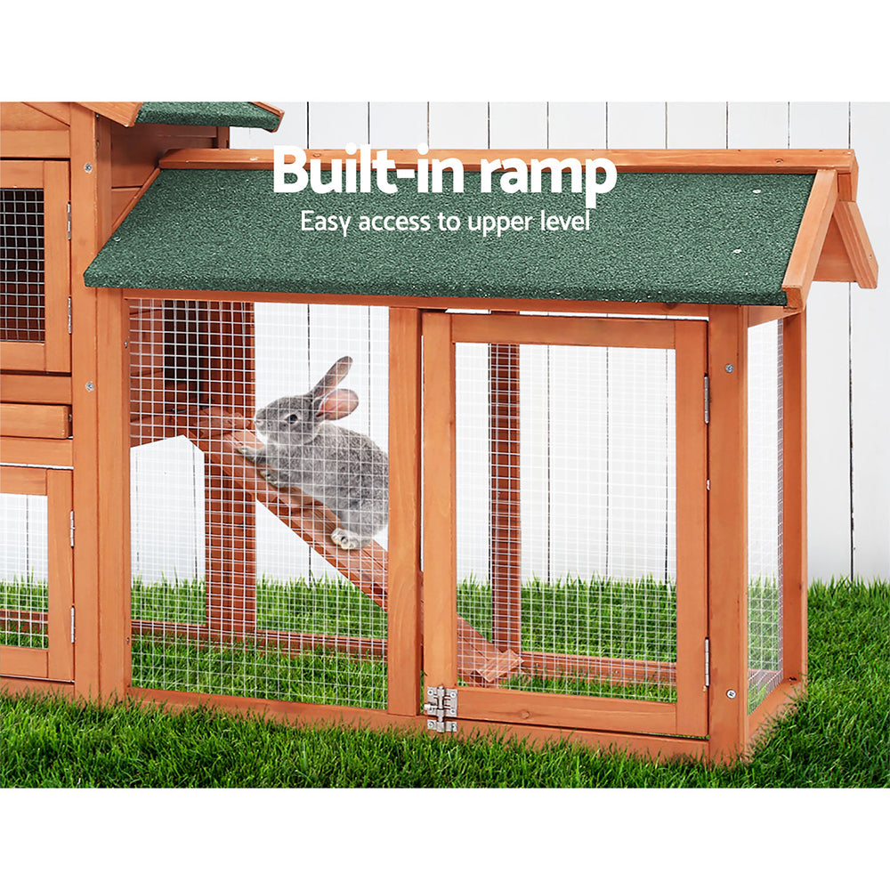 Chicken Coop Rabbit Hutch Guinea Pig Cage size 220x44x84cm Wooden Outdoor Cage House