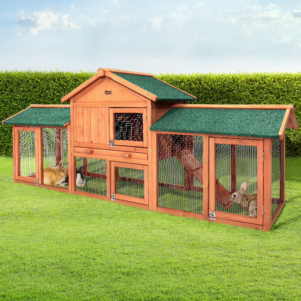 Chicken Coop Rabbit Hutch Guinea Pig Cage size 220x44x84cm Wooden Outdoor Cage House