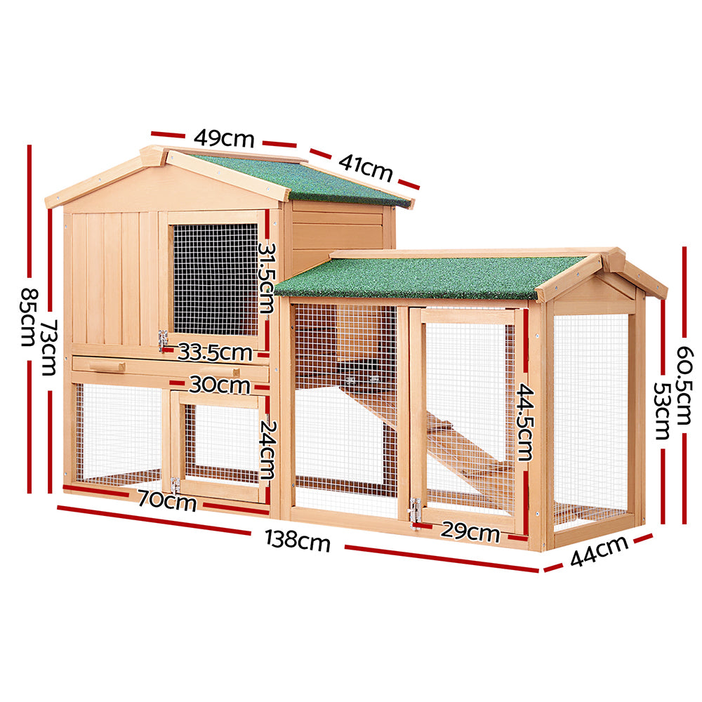 Chicken Coop Rabbit Hutch Guinea Pig Cage size 138x44x85cm Wooden Outdoor Cage House