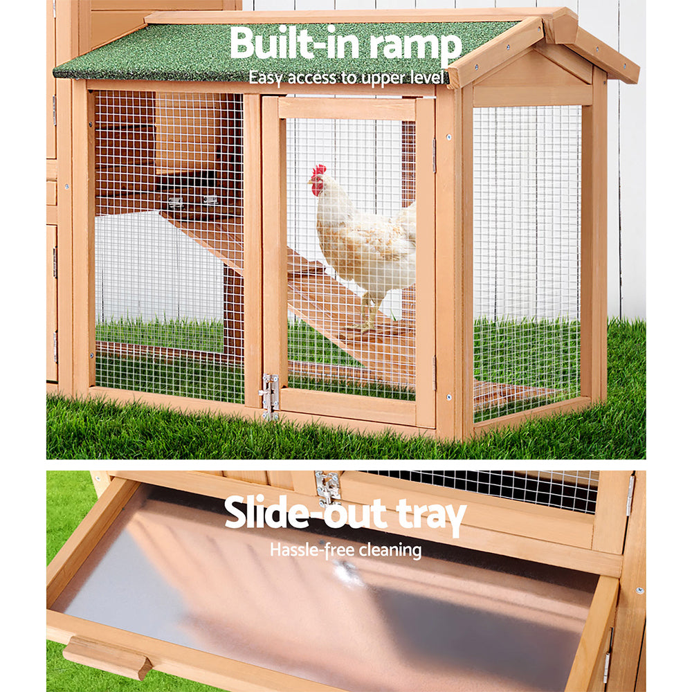 Chicken Coop Rabbit Hutch Guinea Pig Cage size 138x44x85cm Wooden Outdoor Cage House